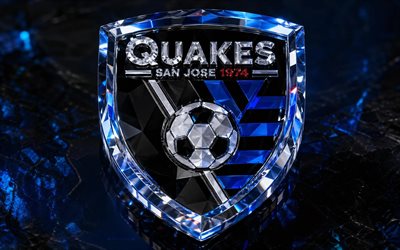 san jose depremleri logosu, mavi metal arka plan, san jose depremleri amblemi, san jose depremleri kristal işareti, mls, amerika, futbol, san jose depremleri, charlotte