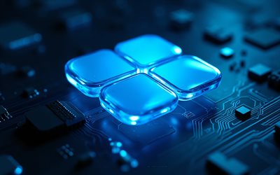 logotipo azul brillante brillante de windows 11, 4k, signo azul brillante brillante de windows 11, logotipo de windows 11, emblema azul brillante brillante de windows 11, ventanas 11, fondo de tecnología azul, logotipo de windows, ventanas