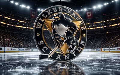 4k, wilkes barre scranton penguinsin metallilogo, kohdevalot, jääareena, ahl, luova, jääkiekko, wilkes barre scranton penguinsin logo, jääkiekkostadion, amerikkalainen jääkiekkojoukkue, wilkes barre scranton penguins