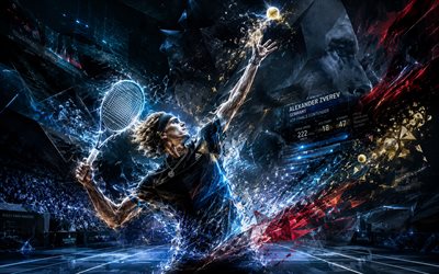 Alexander Zverev, 4k, German tennis player, ATP, blue abstract lines art, tennis, Alexander Zverev art, Association of Tennis Professionals, creative art, blue light lines