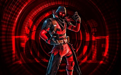 Ravenpool Fortnite, 4k, red spiral background, Fortnite, creative, Ravenpool Skin, Fortnite Ravenpool Skin, Ravenpool, Fortnite characters