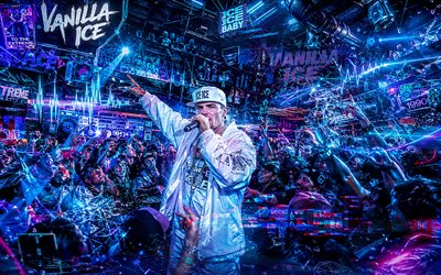 Vanilla Ice, 4k, concert, night party, blue digital background, fans, music stars, Robert Matthew Van Winkle, Vanilla Ice on concert, american rapper, Vanilla Ice art, american celebrity, Vanilla Ice 4K