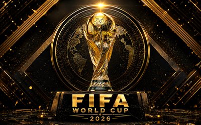 4k, 2026 FIFA World Cup, golden glare, FIFA World Cup Trophy, dark luxurious background, football, FIFA World Cup art, FIFA World Cup 2026, creative, golden trophy, soccer, FIFA World Cup