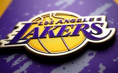 Los Angeles Lakers metal logo, 4k, Los Angeles Lakers emblem, grunge art, purple yellow metal background, NBA, Los Angeles Lakers logo, USA, Los Angeles Lakers, basketball