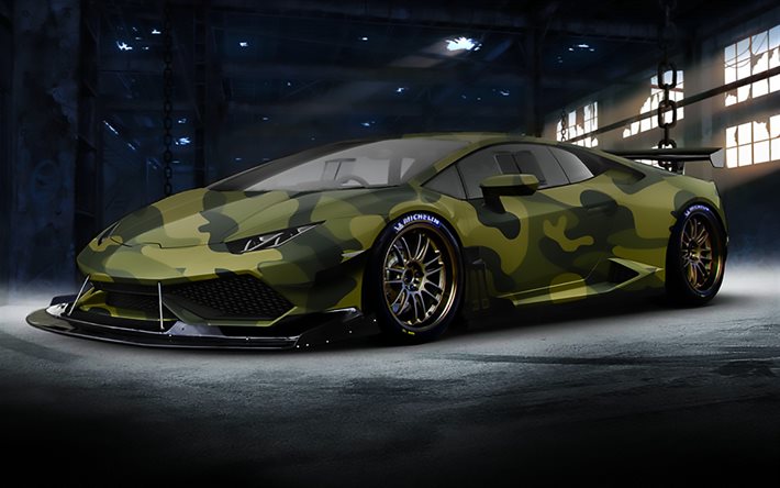camouflage, Lamborghini Huracan, l'art, les supercars, Lamborghini