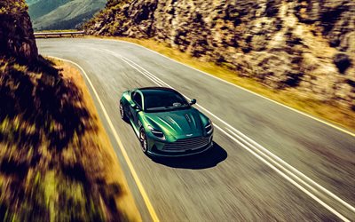 2024, Aston Martin DB12, 4k, top view, exterior, green luxury coupe, green DB12, British cars, Aston Martin