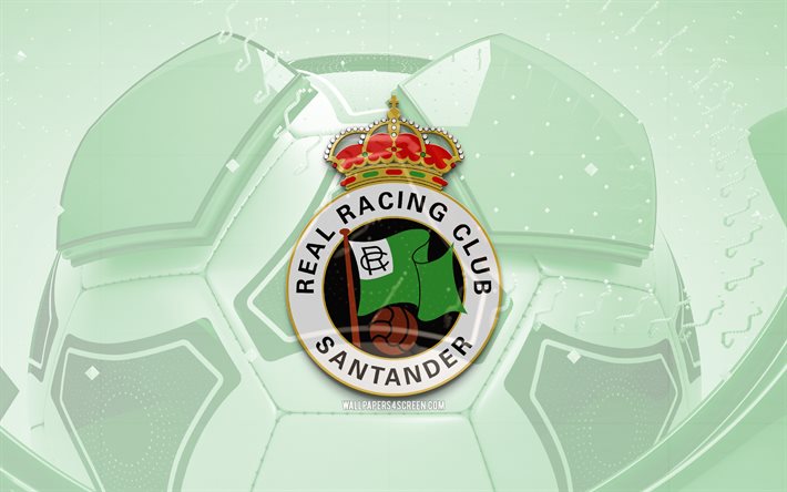 شعار سباقات حقيقية سانتاندر, 4k, خلفية كرة القدم الخضراء, laliga2, كرة القدم, نادي كرة القدم الأسباني, سباق حقيقي santander fc, la liga2, شعار الرياضة, سباق حقيقي سانتاندر