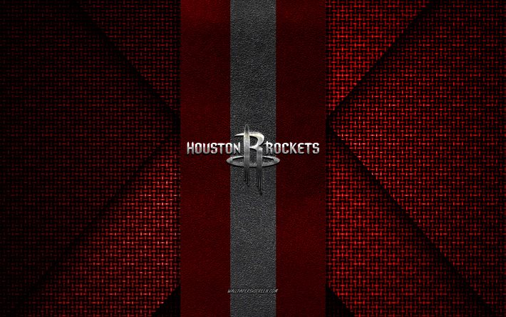 Houston Rockets, NBA, red and white knitted texture, Houston Rockets logo, American basketball club, Houston Rockets emblem, basketball, Houston, USA