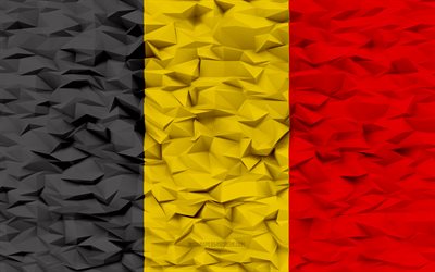 bandiera del belgio, 4k, sfondo poligono 3d, struttura del poligono 3d, bandiera belga, bandiera del belgio 3d, simboli nazionali belgi, arte 3d, belgio