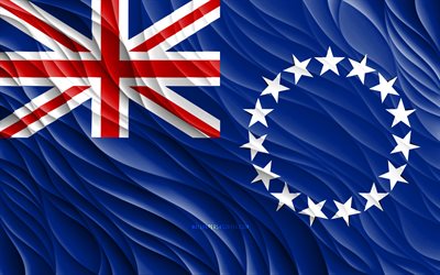 4k, cooköarnas flagga, vågiga 3d-flaggor, oceaniska länder, cooköarnas dag, 3d-vågor, amerikanska samoa nationella symboler, cooköarna