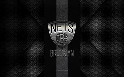 brooklyn nets, nba, weißgraue strickstruktur, brooklyn nets-logo, amerikanischer basketballclub, brooklyn nets-emblem, basketball, new york, usa