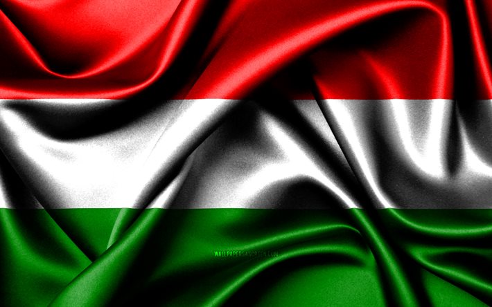 Hungarian flag, 4K, European countries, fabric flags, Day of Hungary, flag of Hungary, wavy silk flags, Hungary flag, Europe, Hungarian national symbols, Hungary