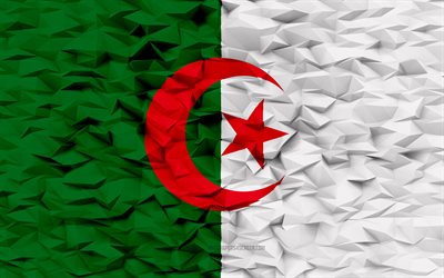 algeriets flagga, 4k, 3d polygonbakgrund, 3d polygonstruktur, 3d algeriets flagga, algeriska nationella symboler, 3d konst, algeriet