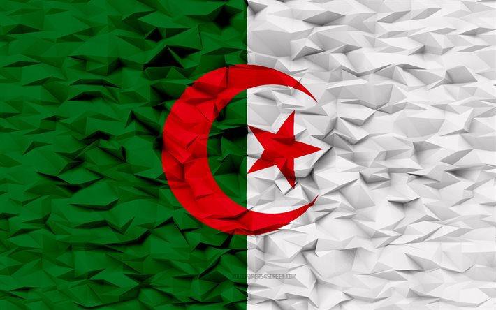 알제리의 국기, 4k, 3d 다각형 배경, 알제리 국기, 3d 다각형 텍스처, 3차원, 알제리, 깃발, 알제리 국가 상징, 3d 아트