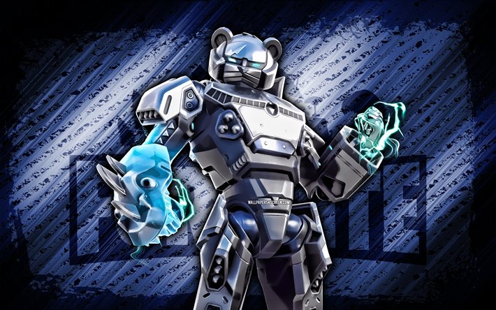 Mecha Team Leader Fortnite, 4k, blue diagonal background, grunge art, Fortnite, artwork, Mecha Team Leader Skin, Fortnite characters, Mecha Team Leader, Fortnite Mecha Team Leader Skin