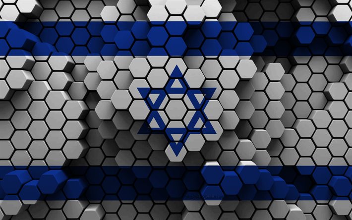 4k, flagge israels, 3d-hexagon-hintergrund, israel 3d-flagge, 3d-sechskant-textur, israelische nationalsymbole, israel, 3d-hintergrund, 3d-israel-flagge