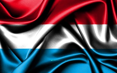 Luxembourg flag, 4K, European countries, fabric flags, Day of Luxembourg, flag of Luxembourg, wavy silk flags, Europe, Luxembourg national symbols, Luxembourg