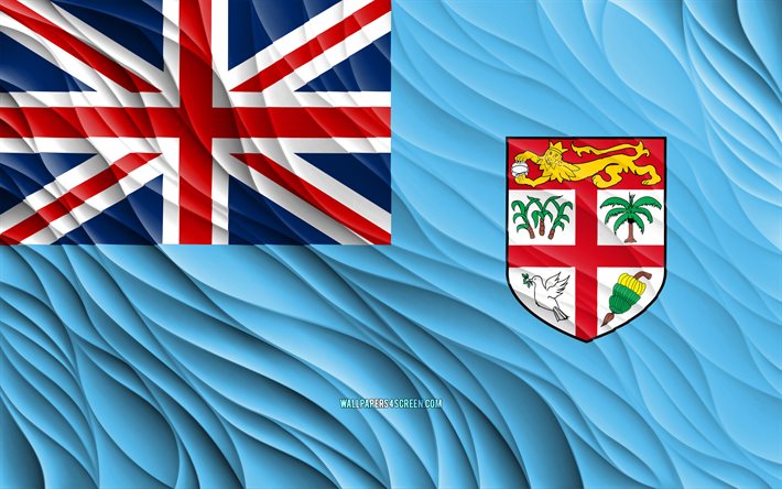 4k, fijis flagga, vågiga 3d-flaggor, oceaniens länder, fijis dag, 3d-vågor, fijis nationella symboler, fiji