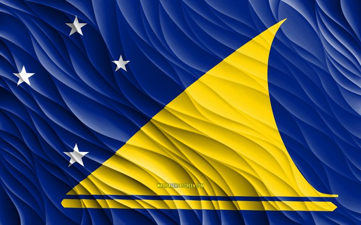 4k, tokelau-flagga, vågiga 3d-flaggor, oceaniska länder, tokelau-dagen, 3d-vågor, tokelau nationella symboler, tokelau