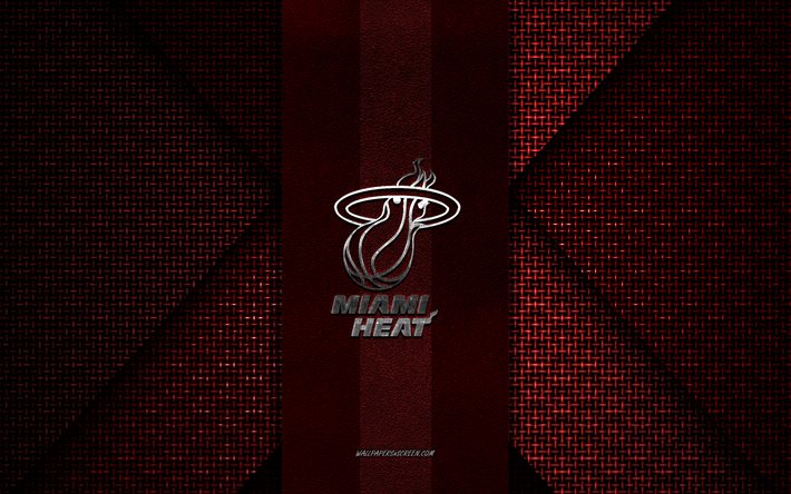 Miami Heat, NBA, red knitted texture, Miami Heat logo, American basketball club, Miami Heat emblem, basketball, Florida, USA