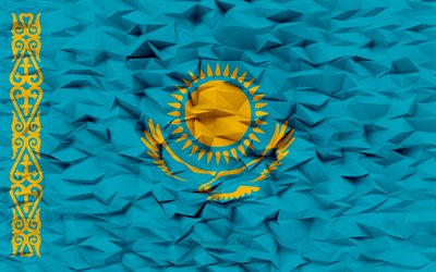 علم كازاخستان, 4k, 3d المضلع الخلفية, 3d المضلع الملمس, 3d علم كازاخستان, الرموز الوطنية الكازاخستانية, فن ثلاثي الأبعاد, كازاخستان