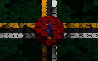 4k, Flag of Dominica, 3d hexagon background, Dominica 3d flag, 3d hexagon texture, Dominica national symbols, Dominica, 3d background, 3d Dominica flag