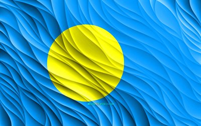 4k, Palau flag, wavy 3D flags, Oceanian countries, flag of Palau, Day of Palau, 3D waves, Palau national symbols, Palau