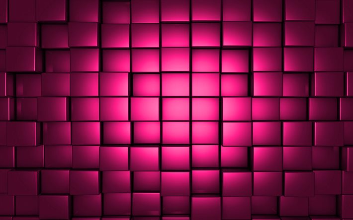 texture de cube 3d rose, fond de cubes 3d, fond de cubes roses, texture de cubes 3d, cubes métalliques 3d, fond 3d rose