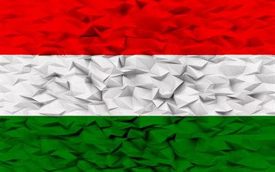Flag of Hungary, 4k, 3d polygon background, Hungary flag, 3d polygon texture, Hungarian flag, 3d Hungary flag, Hungarian national symbols, 3d art, Hungary