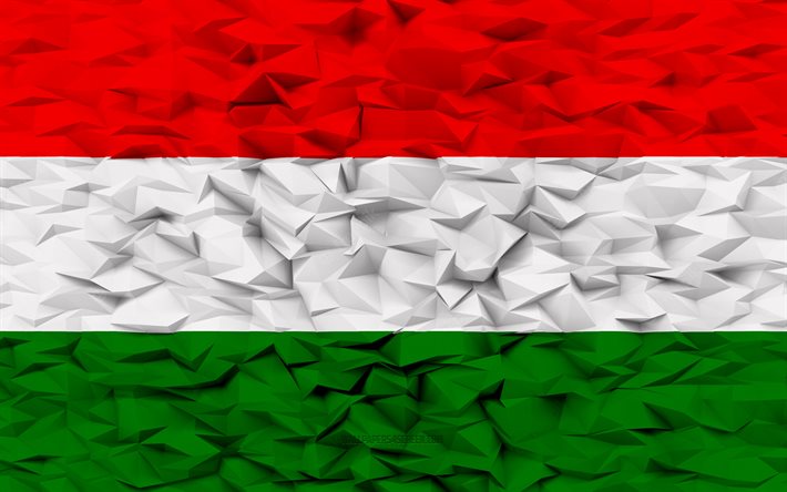 bandera de hungría, 4k, fondo de polígono 3d, textura de polígono 3d, bandera húngara, bandera de hungría 3d, símbolos nacionales húngaros, arte 3d, hungría