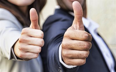 thumbs up, 4k, business people, success concepts, businessmen with thumbs up, business concepts