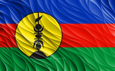 4k, 뉴칼레도니아 국기, 물결 모양의 3d 플래그, 오세아니아 국가, 뉴칼레도니아의 국기, 뉴칼레도니아의 날, 3d 파도, 뉴칼레도니아 국가 상징, 뉴 칼레도니아