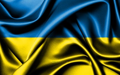 우크라이나 국기, 4k, 유럽 국가, 패브릭 플래그, 우크라이나의 날, 우크라이나의 국기, 물결 모양의 실크 깃발, 유럽, 우크라이나 국가 상징, 우크라이나
