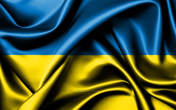 ウクライナの旗, 4k, ヨーロッパ諸国, ファブリックフラグ, ウクライナの日, 波状のシルクの旗, ヨーロッパ, ウクライナの国家シンボル, ウクライナ