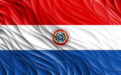 4k, bandera paraguaya, banderas 3d onduladas, países sudamericanos, bandera de paraguay, día de paraguay, ondas 3d, símbolos nacionales paraguayos, paraguay