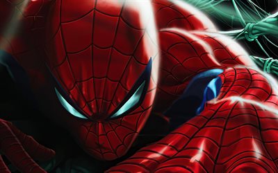 spider-man, 4k, la oscuridad, los cómics de marvel, los superhéroes, los dibujos animados de spider-man, spiderman, obras de arte, spider-man 4k