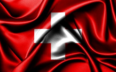 Swiss flag, 4K, European countries, fabric flags, Day of Switzerland, flag of Switzerland, wavy silk flags, Switzerland flag, Europe, Swiss national symbols, Switzerland