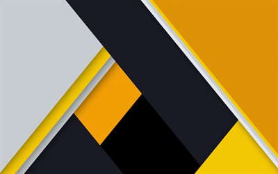 material design, 4k, lines, geomteric shapes, yellow black backgrounds, geometric art, creative, yellow black material design, abstract art