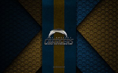 Los Angeles Chargers, NFL, blue yellow knitted texture, Los Angeles Chargers logo, American football club, Los Angeles Chargers emblem, American football, California, USA
