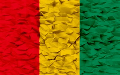 flagge von guinea, 4k, 3d-polygon-hintergrund, netguinea-herlands-flagge, 3d-polygon-textur, guineische flagge, 3d-guinea-flagge, guineische nationalsymbole, 3d-kunst, guinea