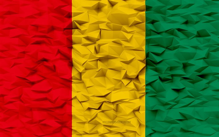 ギニアの旗, 4k, 3dポリゴンの背景, netguineaherlandsフラグ, 3dポリゴンテクスチャ, 3dギニアの旗, ギニアの国家シンボル, 3dアート, ギニア