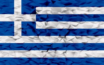 drapeau de la grèce, 4k, fond de polygone 3d, texture de polygone 3d, drapeau grec, drapeau de la grèce 3d, symboles nationaux grecs, art 3d, grèce