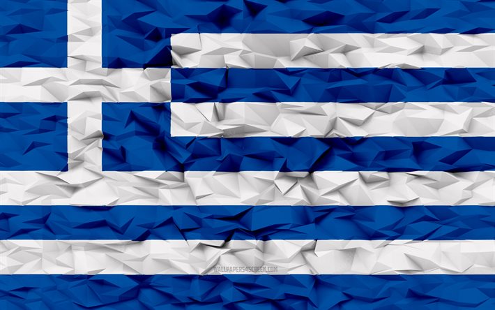 ギリシャの旗, 4k, 3dポリゴンの背景, 3dポリゴンテクスチャ, 3dギリシャ国旗, ギリシャの国家シンボル, 3dアート, ギリシャ