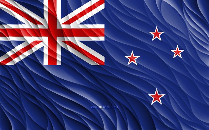 4k, bandera de nueva zelanda, banderas 3d onduladas, países de oceanía, día de nueva zelanda, ondas 3d, símbolos nacionales de nueva zelanda, nueva zelanda