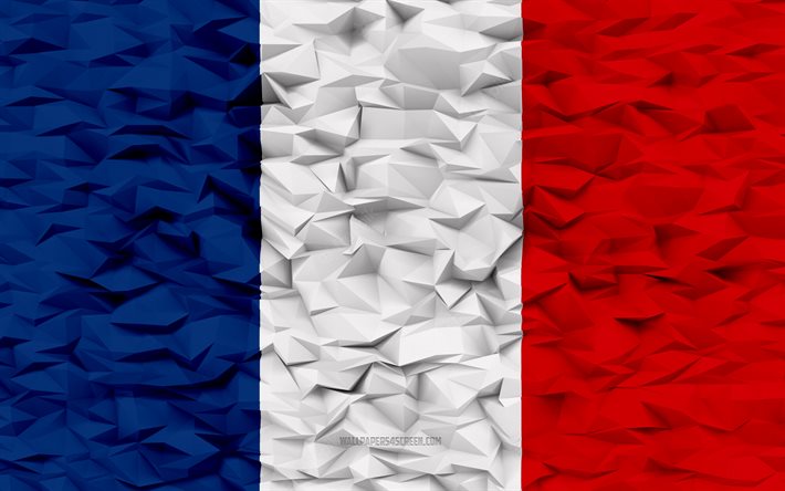 علم فرنسا, 4k, 3d المضلع الخلفية, 3d المضلع الملمس, العلم الفرنسي, 3d، علم فرنسا, الرموز الوطنية الفرنسية, فن ثلاثي الأبعاد, فرنسا
