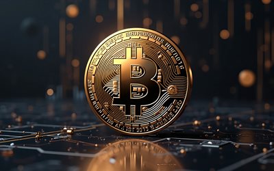 Bitcoin 3d sign, technology background, Bitcoin gold coin, Bitcoin sign, cryptocurrency, background with Bitcoin, finance, Bitcoin logo, Bitcoin emblem, Bitcoin