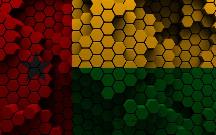 4k, ギニアビサウの国旗, 3 d の六角形の背景, ギニアビサウ 3 d フラグ, ギニアビサウの日, 3 d の六角形のテクスチャ, ギニアビサウの国のシンボル, ギニアビサウ, 3 d のギニアビサウの旗, アフリカ諸国