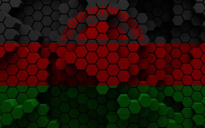 4k, bandiera del malawi, sfondo esagono 3d, bandiera del malawi 3d, giorno del malawi, trama esagonale 3d, simboli nazionali del malawi, malawi, paesi africani