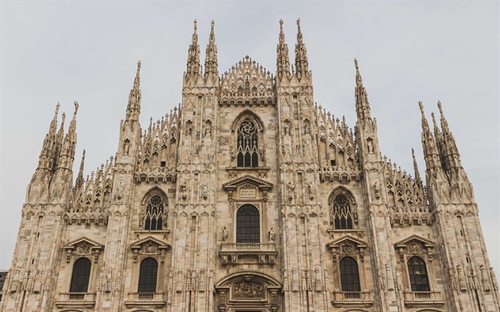 Duomo di Milano, Milan, facade, Milan Cathedral, evening, Milan Landmark, minor basilica, Roman Catholic, Italy