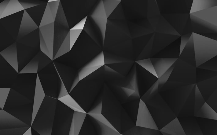 textura 3d polivinílica baja negra, patrones de fragmentos, formas geométricas, fondos abstractos negros, texturas 3d, fondos polivinílicos bajos negros, patrones polivinílicos bajos, texturas geométricas, fondos 3d negros, texturas polivinílicas bajas